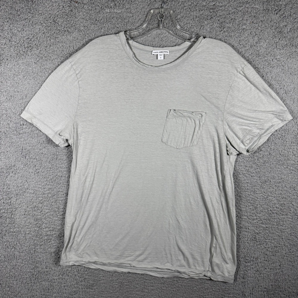 James Perse Standard Mens Light Grey Slub Cotton Pocket T-Shirt Size 3 L Japan
